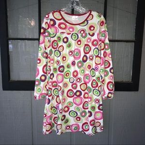 Hanna Andersson dress, colorful circles and swirls